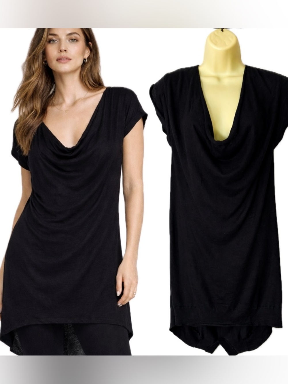 Alexander Wang Silk Cashmere Cowl neck Draped Tunic Mini Dress Black Small